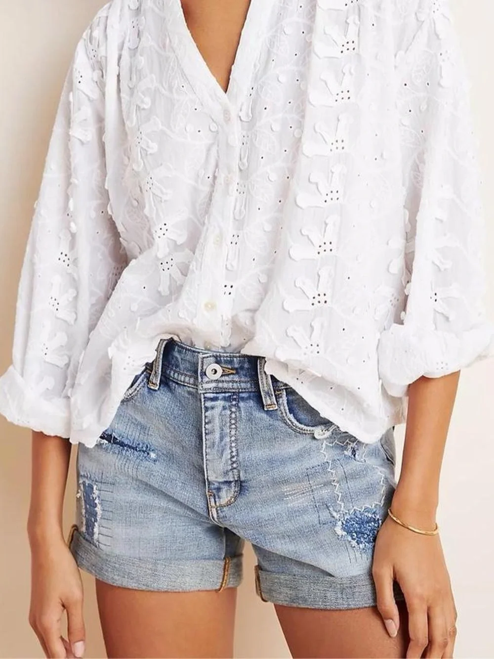 pilcro anthropologie high-rise patchwork denim shorts - Picture 2 of 7